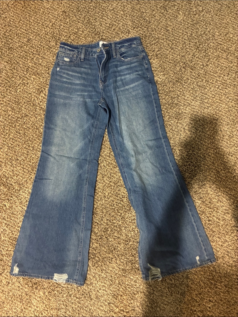 SO Women's Blue Wide-Leg Distressed Jeans